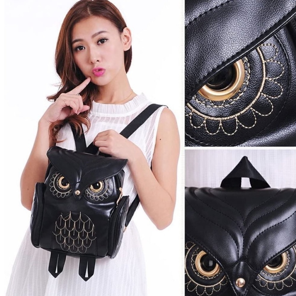 NWOT RARE Black Owl Backpack with Gold Accents - Picture 3 of 5